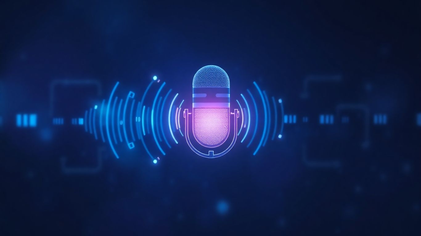 Futuristic AI voicebot interface with soundwaves.