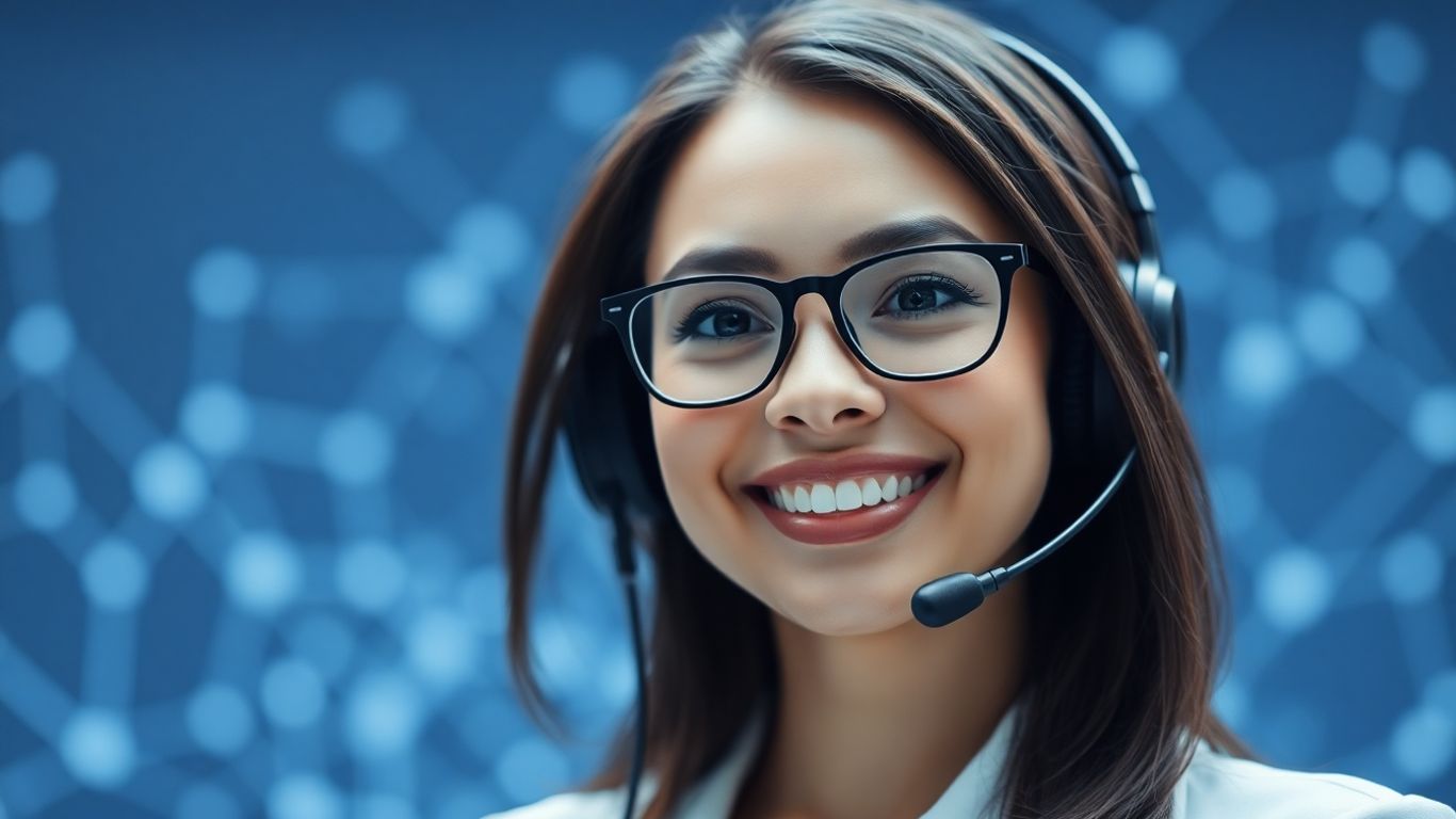 Virtual assistant with headset and digital background