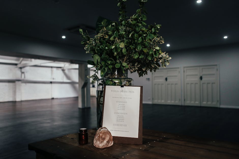 A serene and inviting yoga studio interior with natural light, plants, and open space.