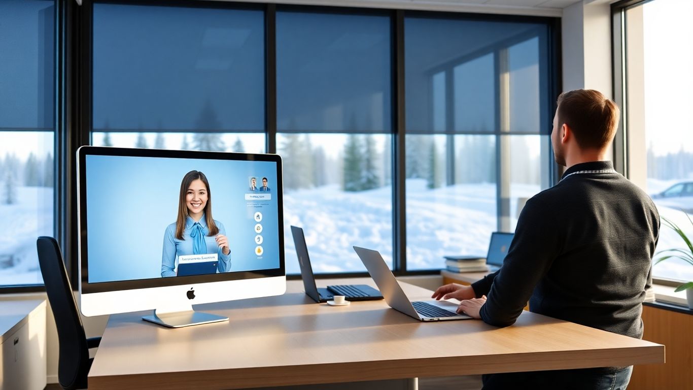 Virtual receptionist greeting Anchorage business owner in office