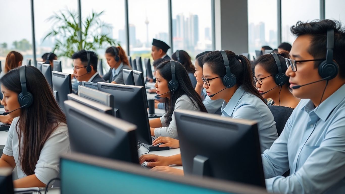 Philippine call center agents working in a bustling office