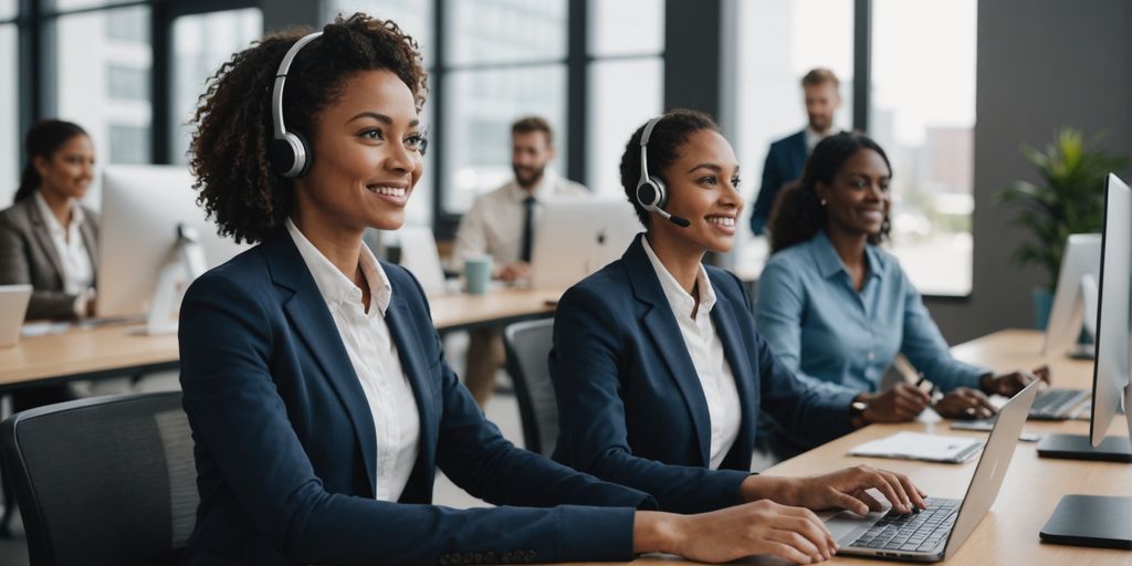 AI receptionist assisting clients at a modern office