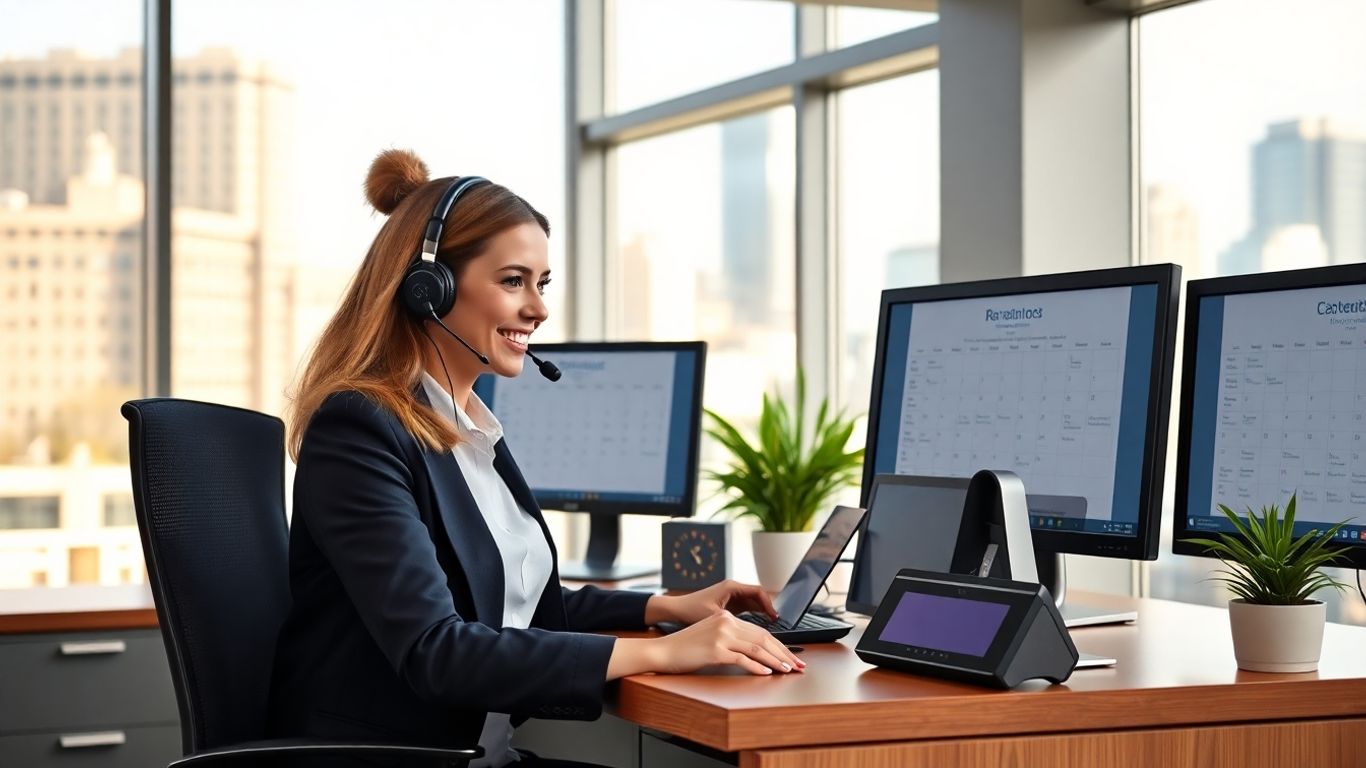 Virtual receptionist scheduling appointments in modern office