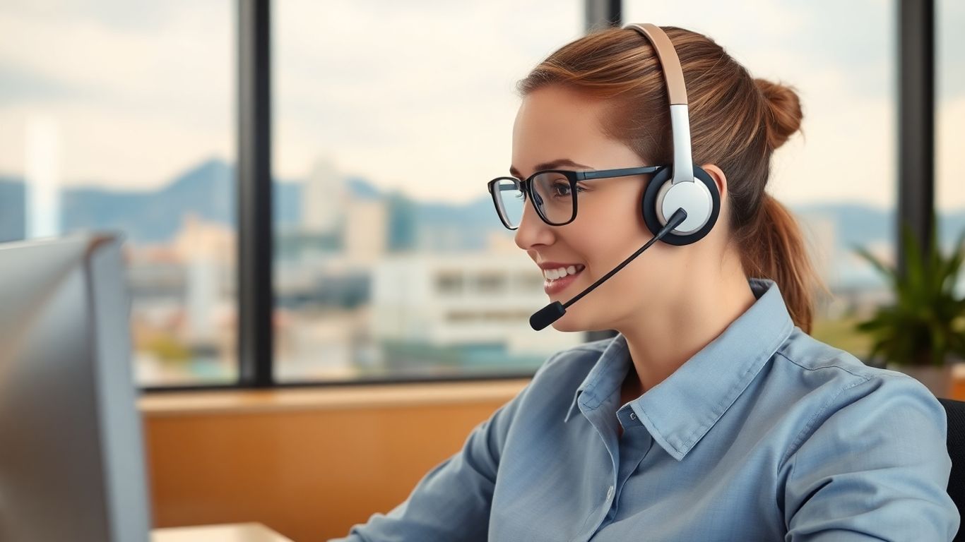 Call center agent working in modern Colorado Springs office