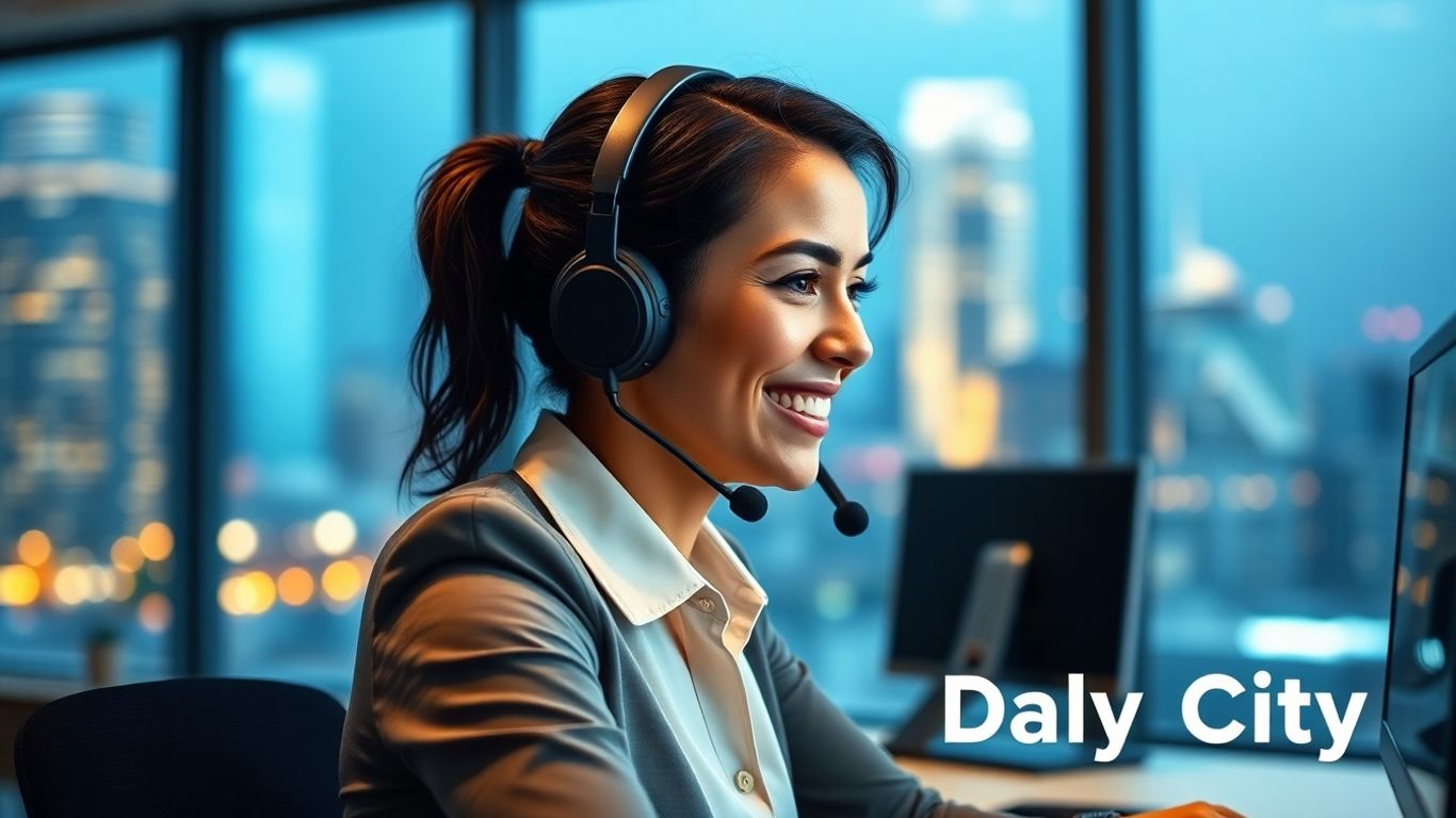 Call center agent provides 24/7 customer support.