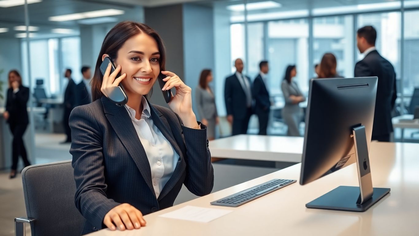 Receptionist answering phone in modern Fremont office