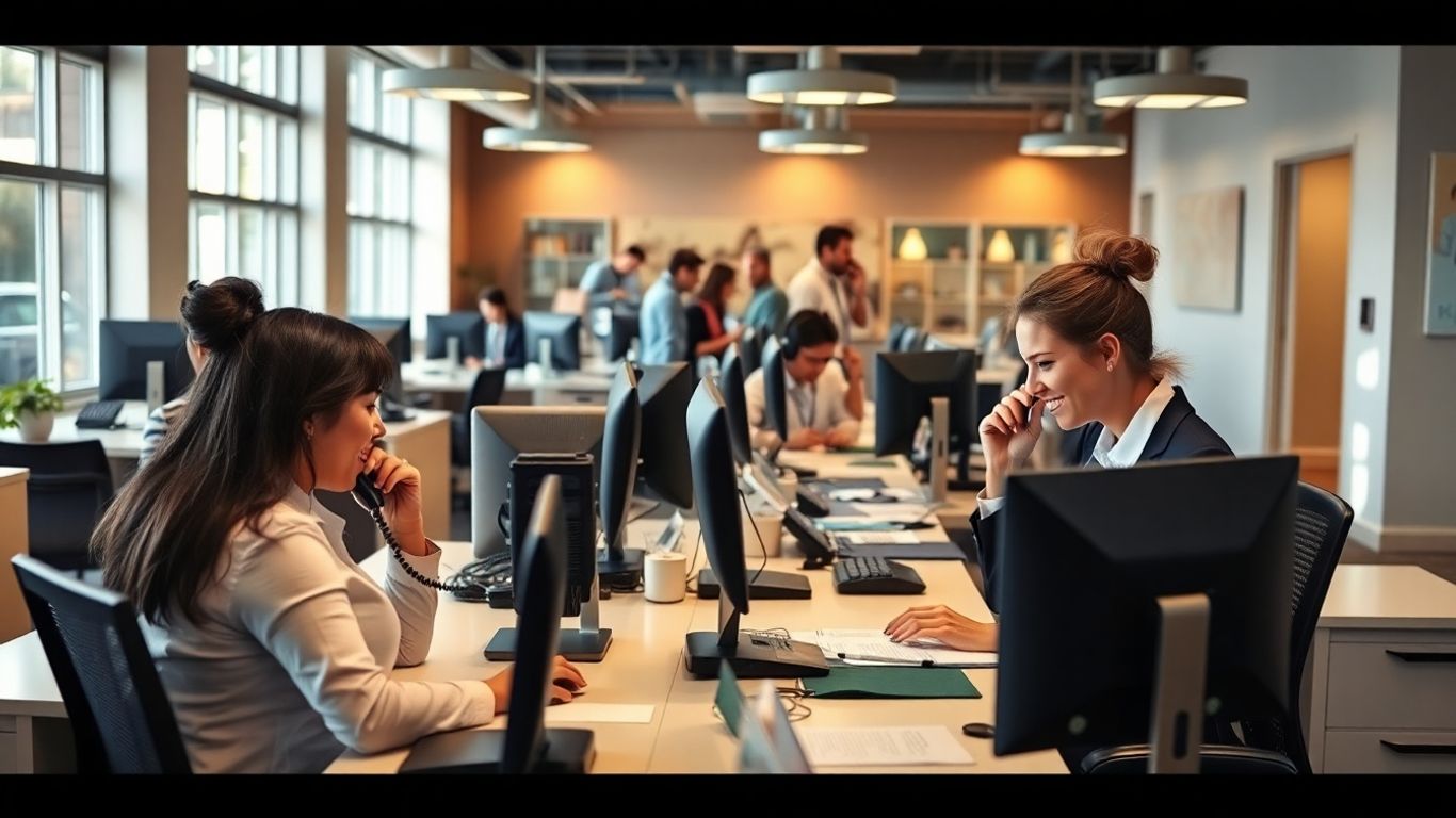 Receptionists answering phones in a busy Fresno office