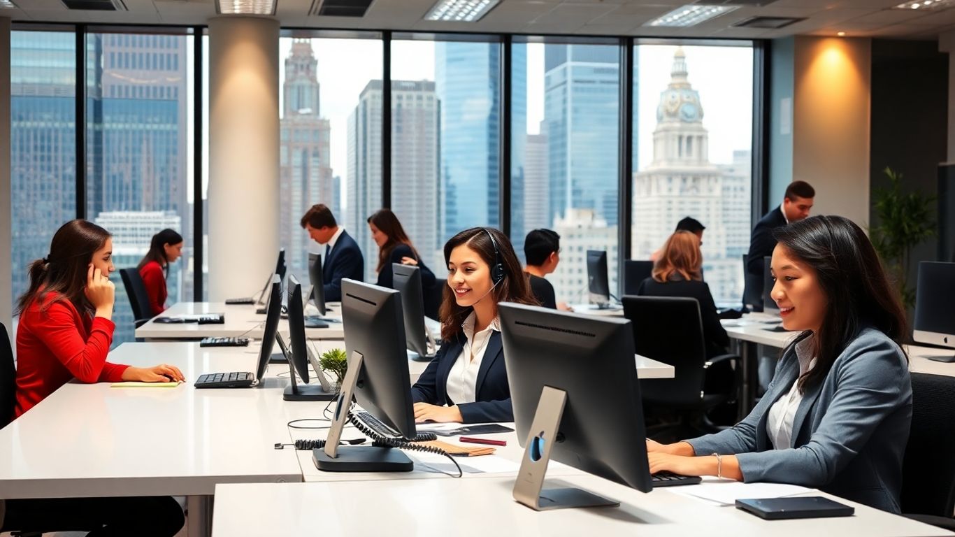 Receptionists answering calls in a Jersey City office