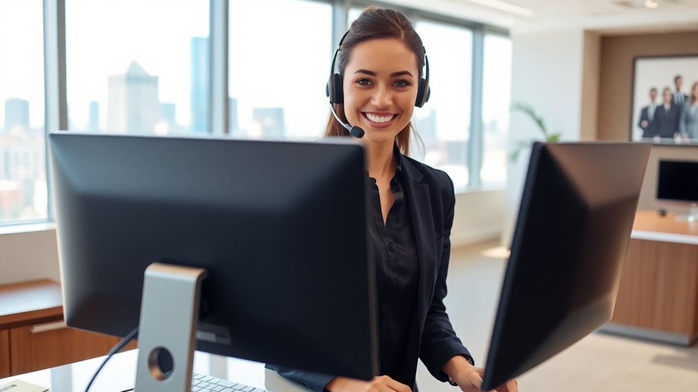 Virtual receptionist at desk in modern Joliet office