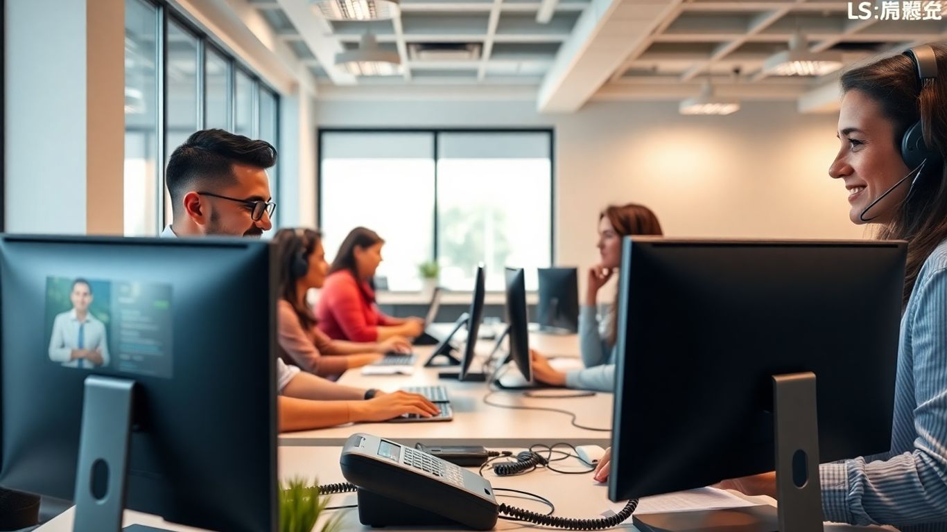 Office team using phones and computers efficiently