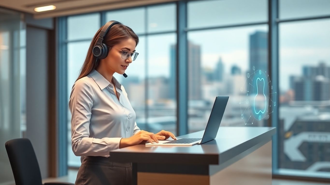 AI receptionist at modern Minneapolis office front desk