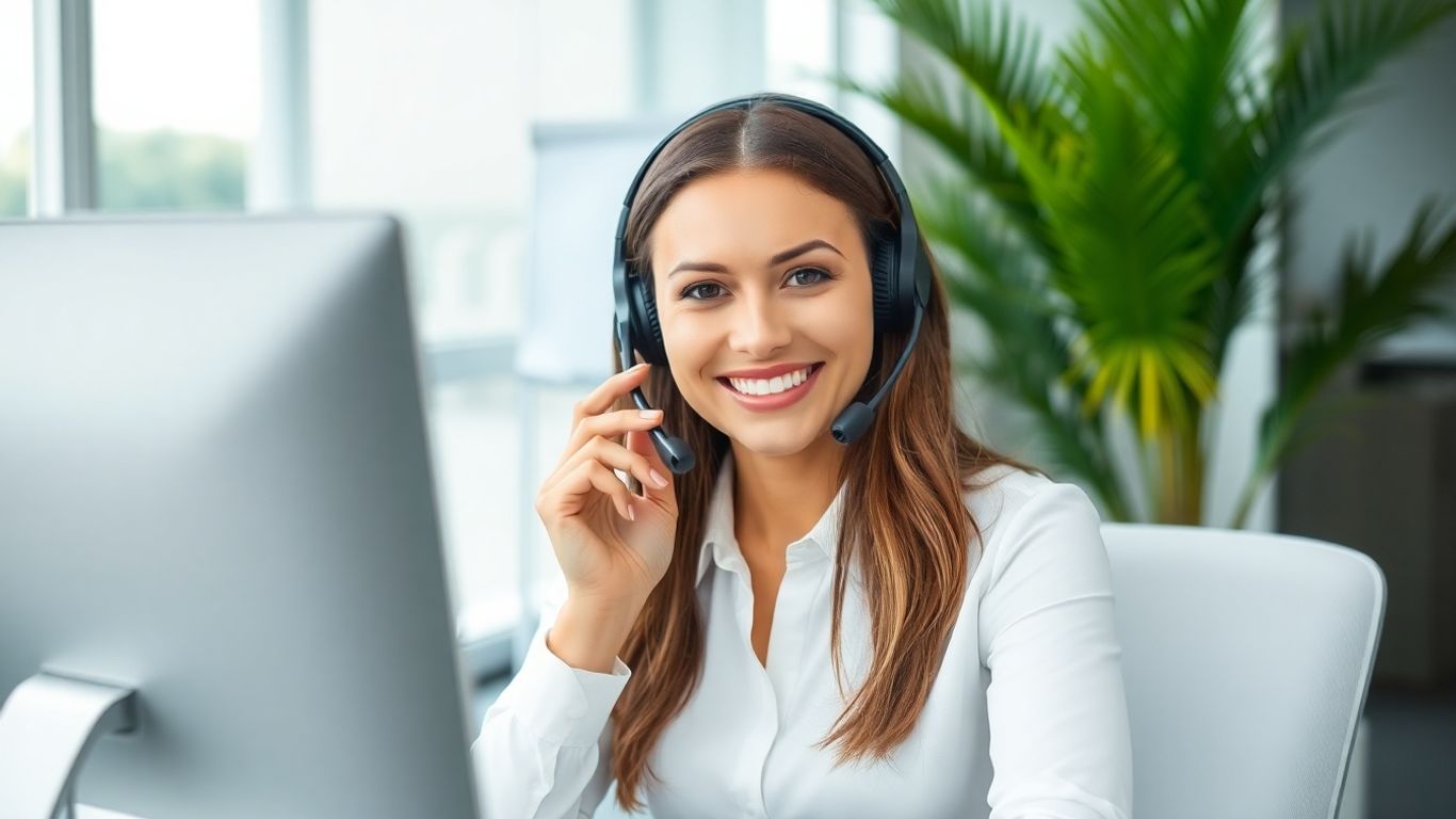 Virtual receptionist answering calls in a modern office