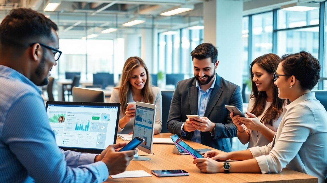 Business professionals using integrated digital business tools