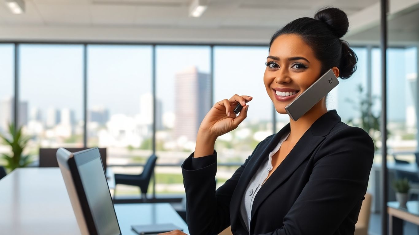 Receptionist answering phone in modern Pomona office