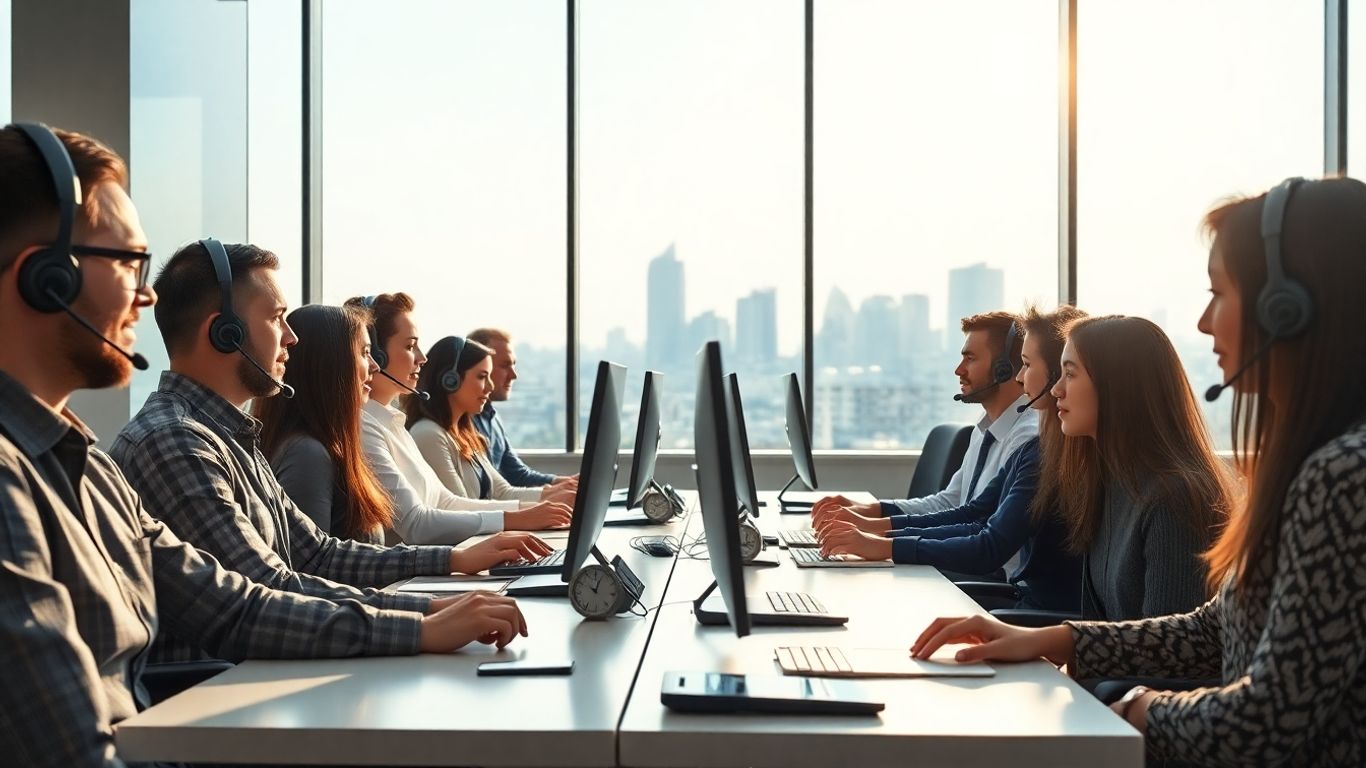 Modern San Jose office with tech-savvy professionals on headsets