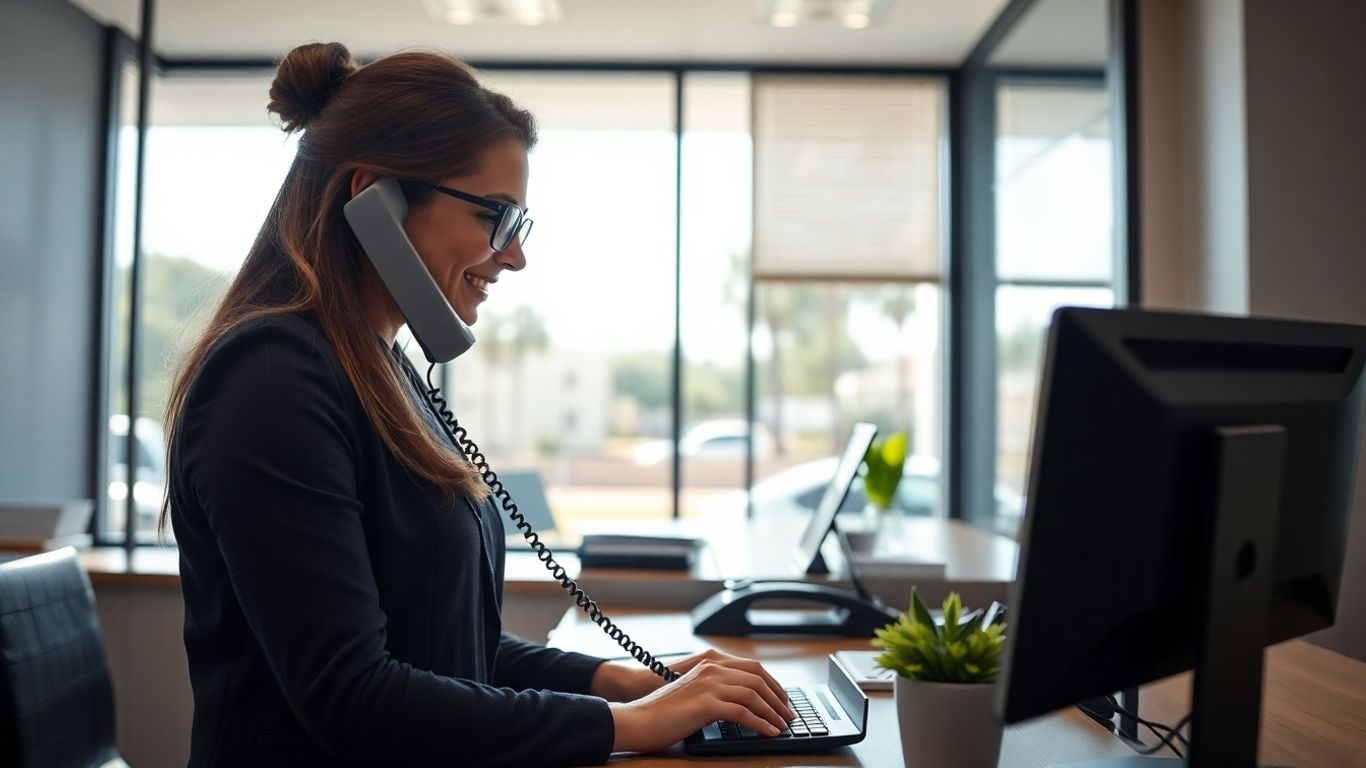Receptionist answering phone in sunny Simi Valley office