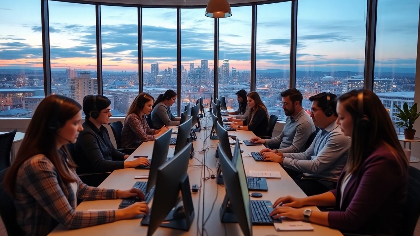 Tacoma business professionals using phones in modern office