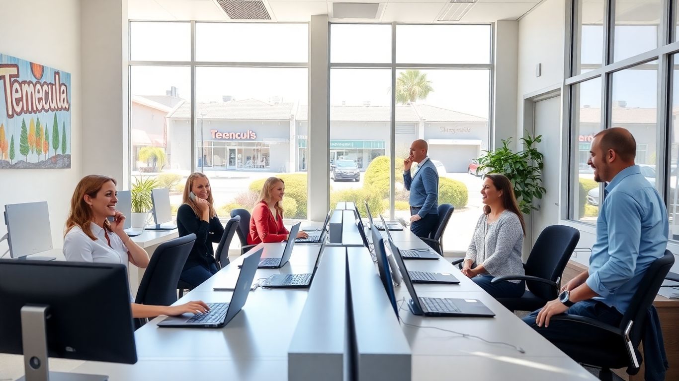 Receptionists answering phones in a modern Temecula office
