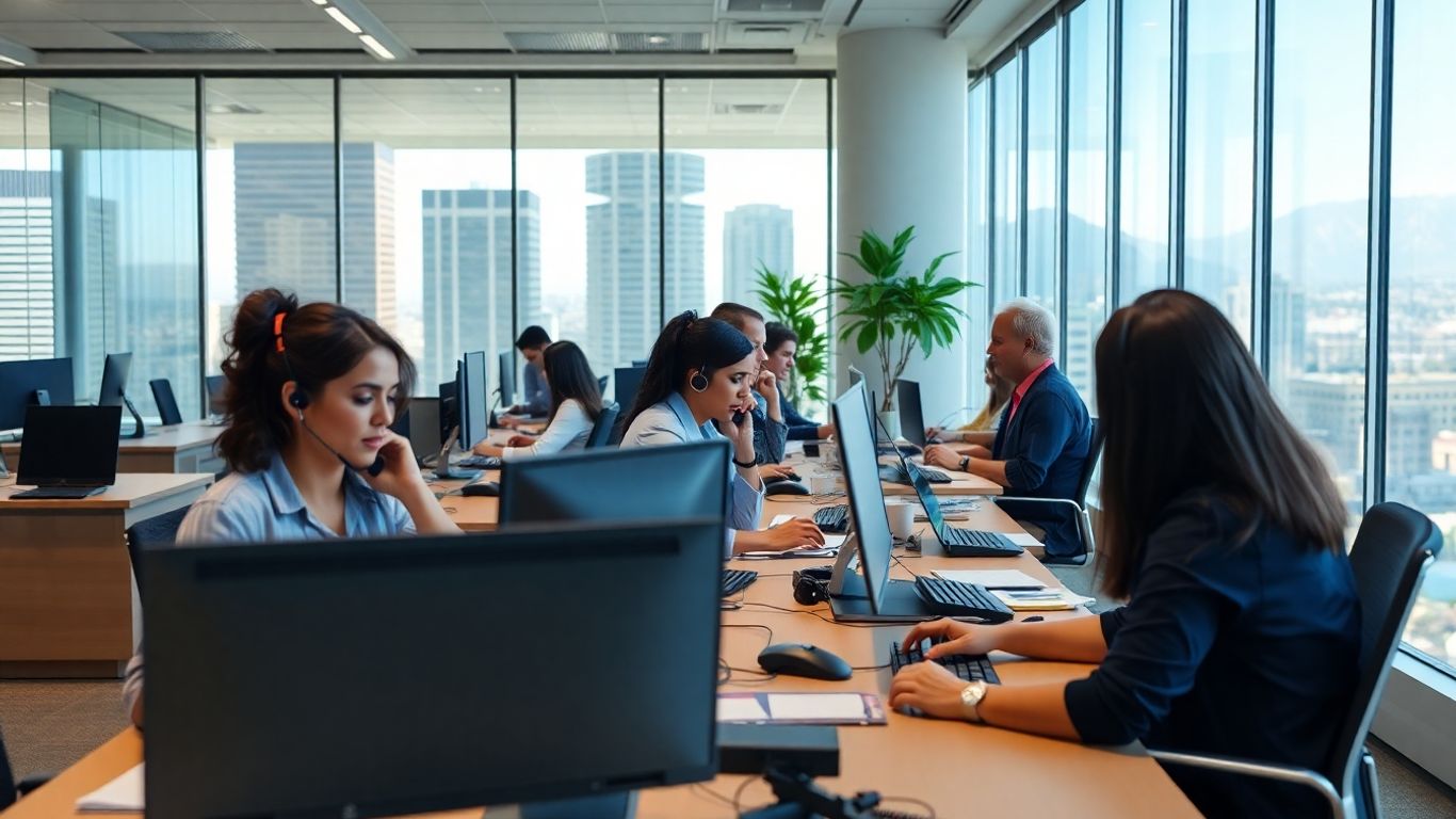 Office workers in Thousand Oaks answering phone calls.