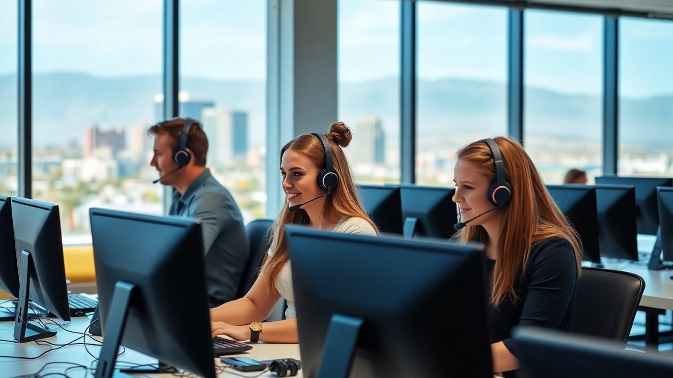 Call center agents providing 24/7 support in Tucson office