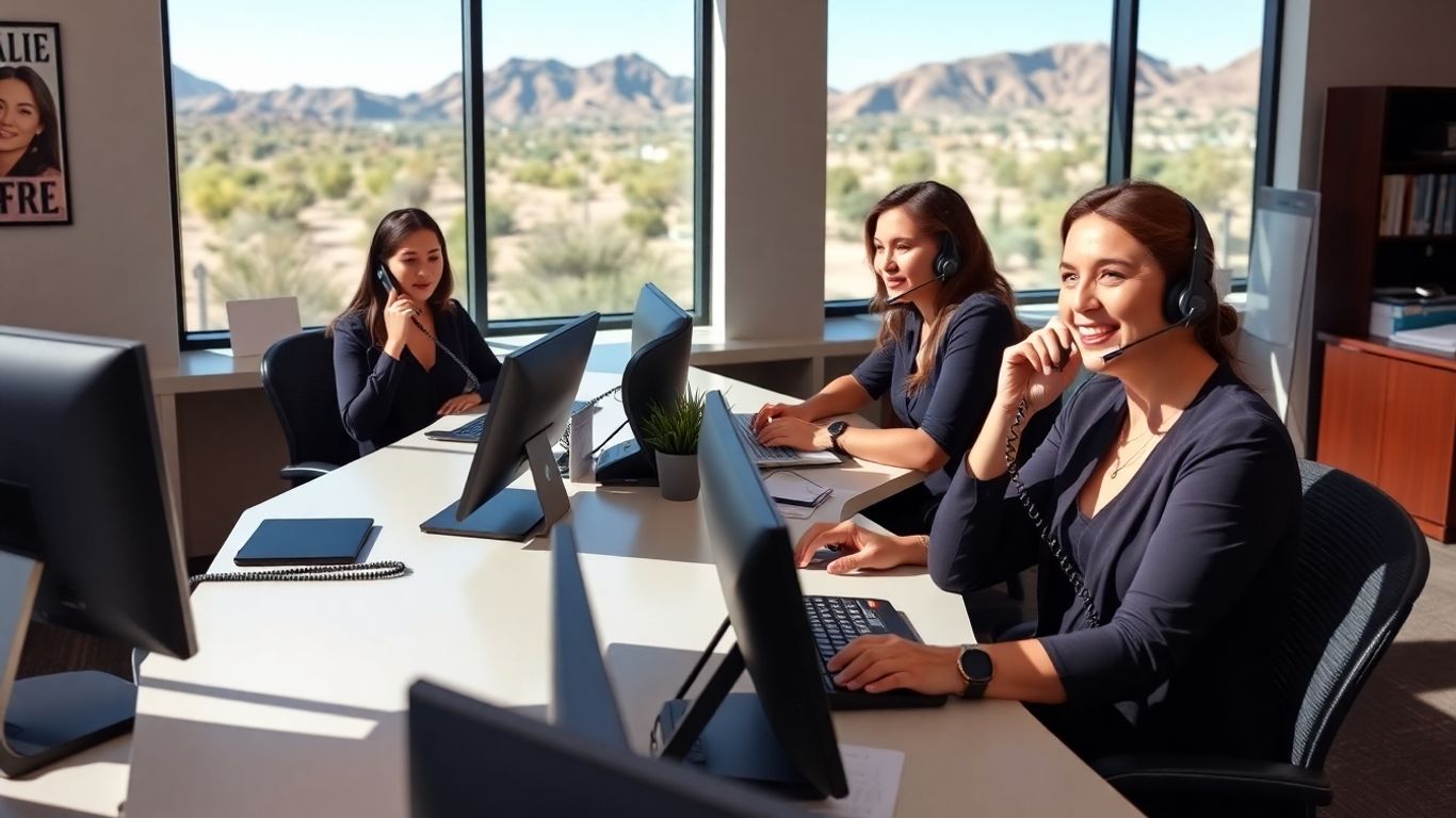 Receptionists answering phones in a Tucson office setting