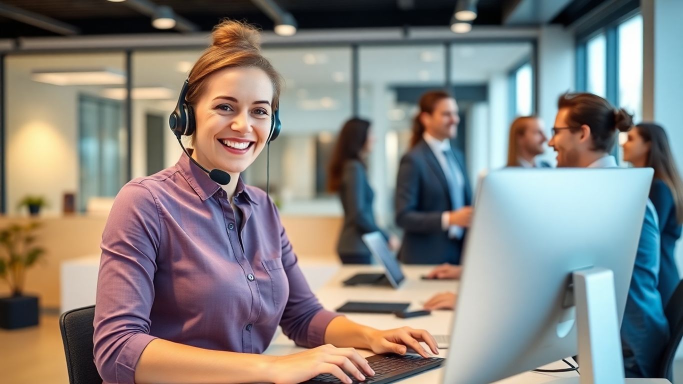 Virtual receptionist assisting customers in a modern Elgin office