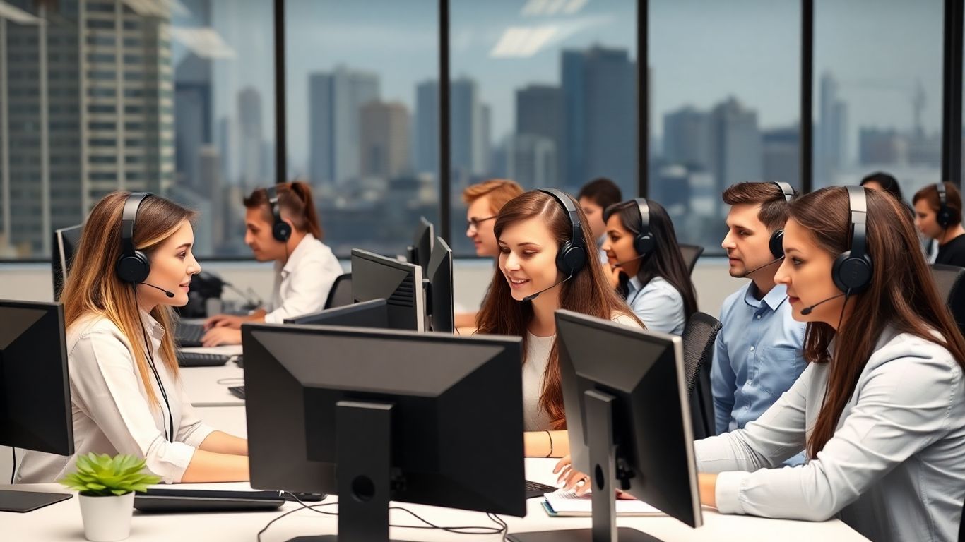 Diverse call center agents working in modern Oakland office