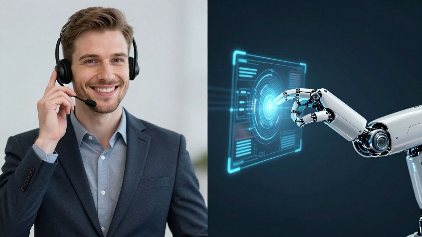 Human and robot working together in customer service.