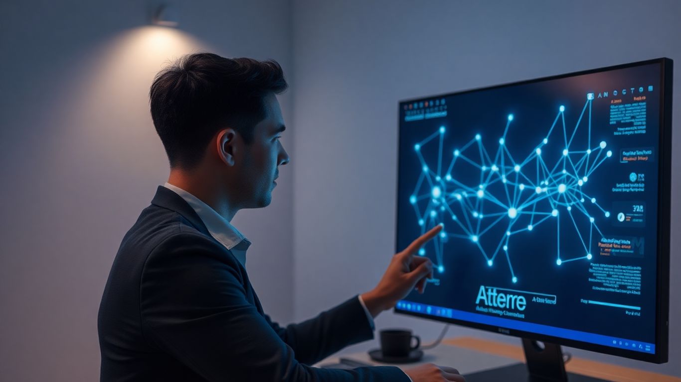 AI service interface with glowing lines and nodes.