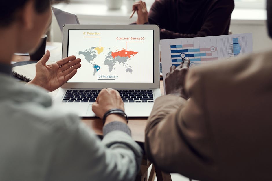 A vibrant dashboard filled with graphs and charts depicting call analytics, with a diverse team brainstorming around it.