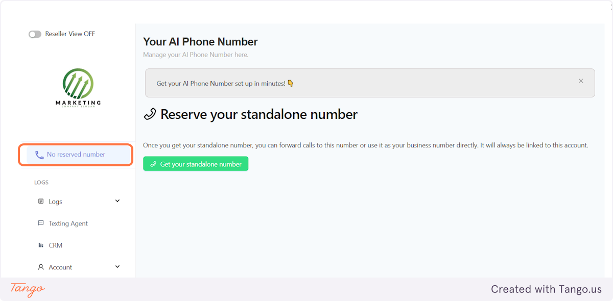 This is what it will look like in your client's dashboard if they want to reserve a number.