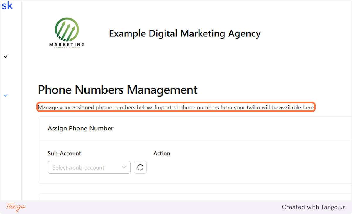 This is where you will be able to assign phone numbers to your subaccounts.