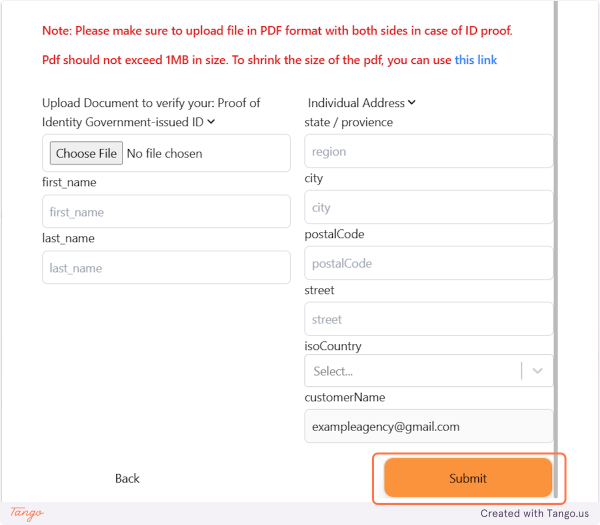 Submit all the information required.