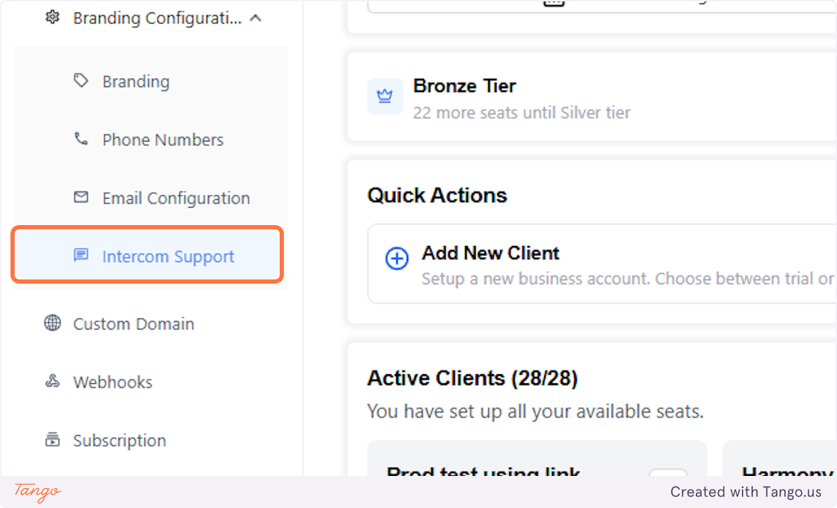 Click on Intercom Support