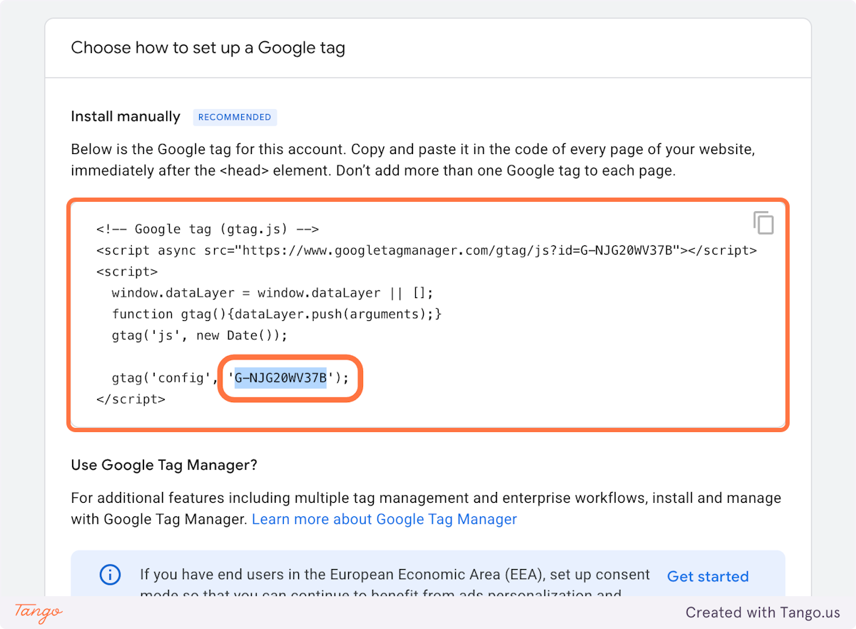 This is the GTag you will copy into your Admin dashboard.