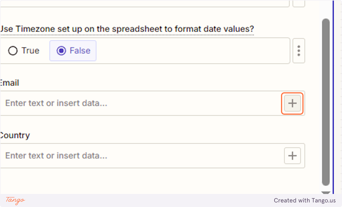 Now let's connect the appropriate fields in the Spreadsheet we want to connect with the right data coming out of the calls.