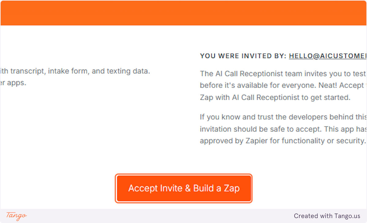 Click on Accept Invite & Build a Zap