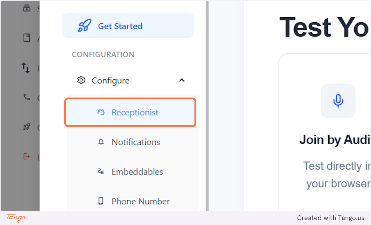Click on Receptionist