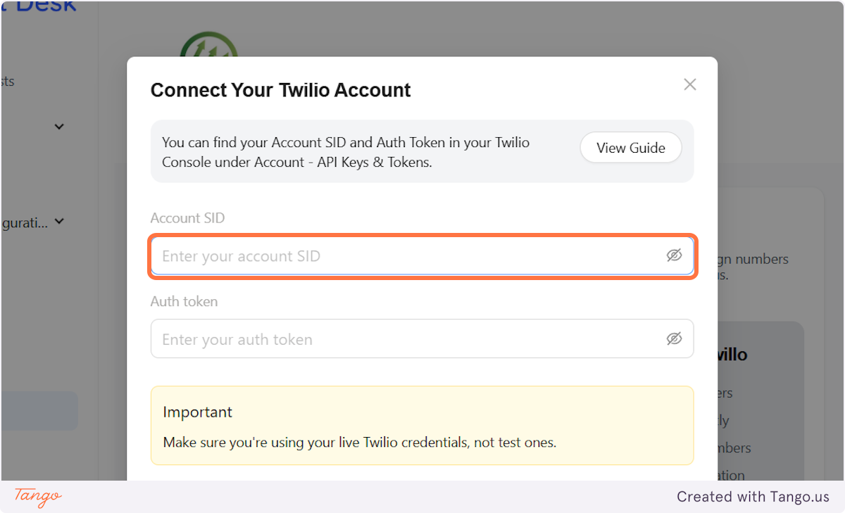 You will need to find your Account SID and Auth Token in your Twilio dashboard.