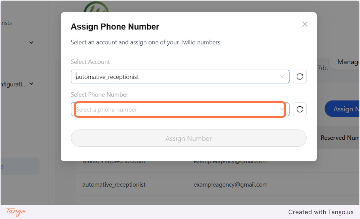 You can now select a phone number from the dropdown menu.