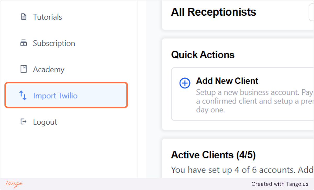 Click on Import Twilio