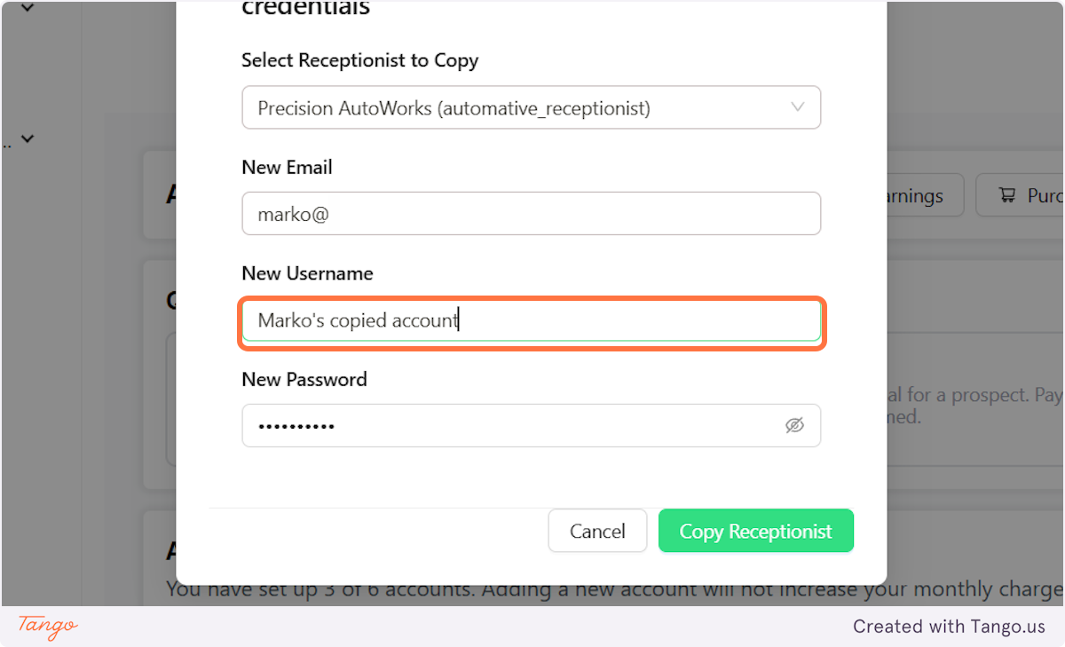 Type in the new username
