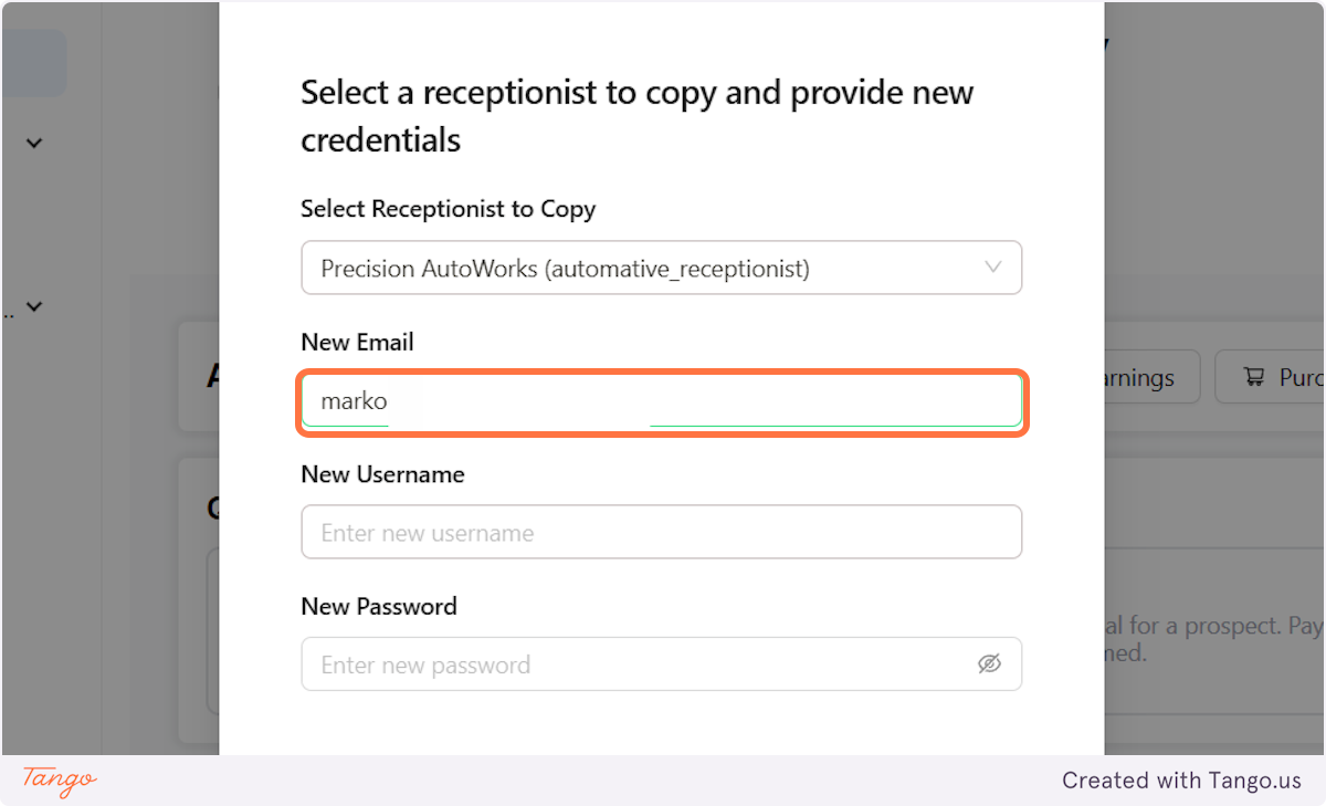Type in the email of the new client.