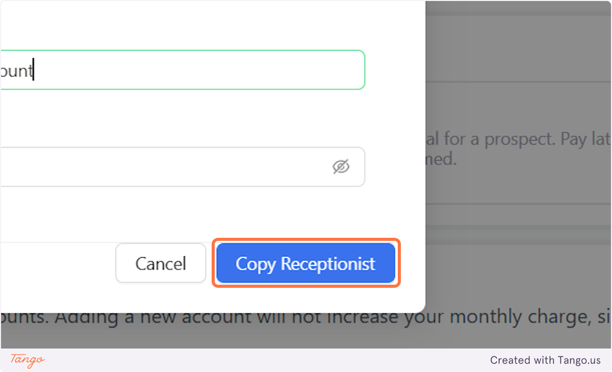 Click on Copy Receptionist
