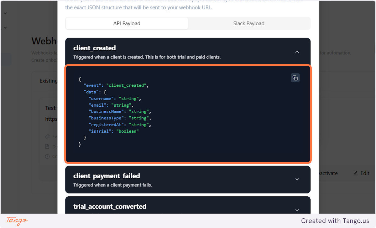 Here is all the information available for the client_created event. 