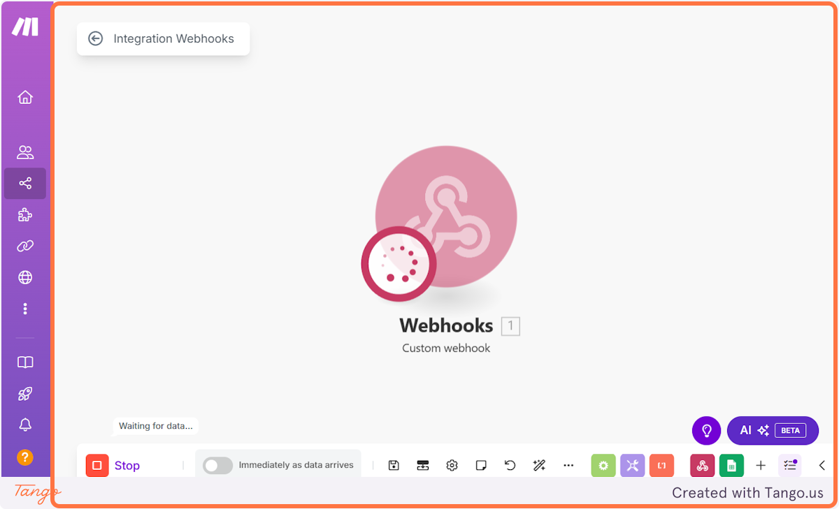 Once the receptionist is added, it will trigger our client_created event in our webhook in Make.