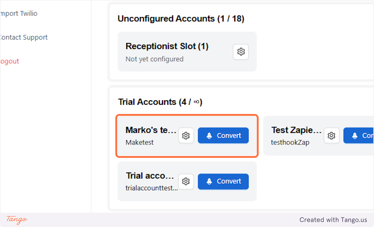 Here is the test account we just created.