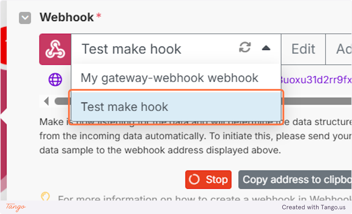 Pick the webhook you just named in the previous step.