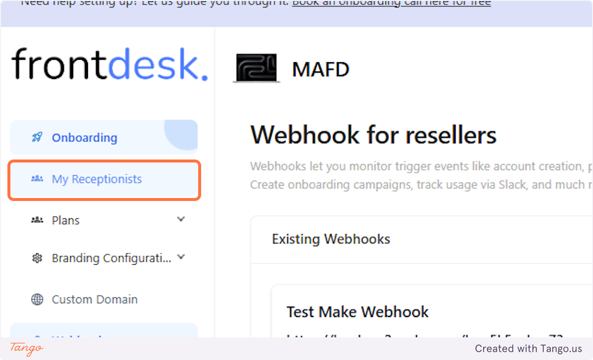 Let's go to my receptionists and create an account to test our webhook.