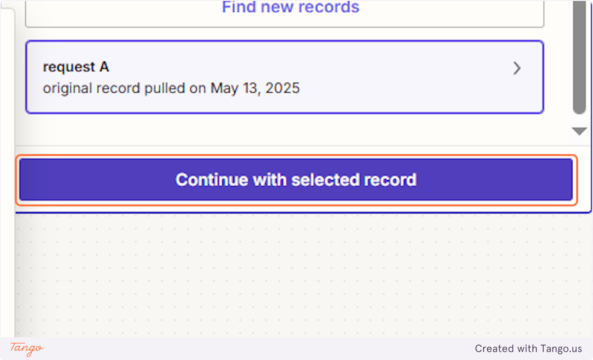 Click on Continue with selected record